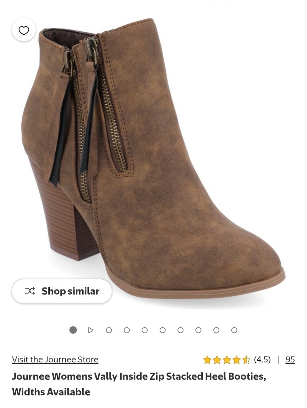 Journee Women's Vally Brown Stacked Heel Ankle Booties size 10.5